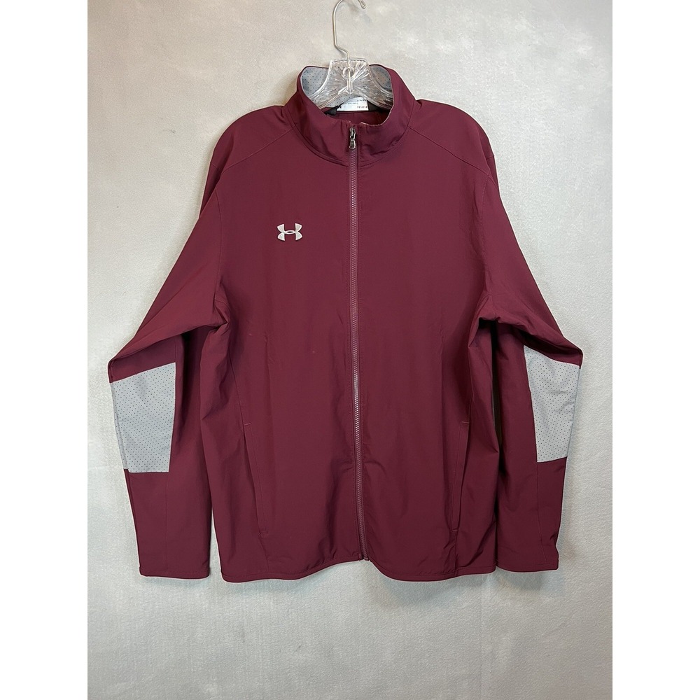 Under Armour Zip Up Red Jacket Mens Size Large Pockets Warmup Water Resistant